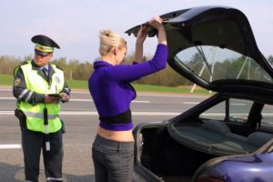 Досмотр автомобиля сотрудниками ГИБДД